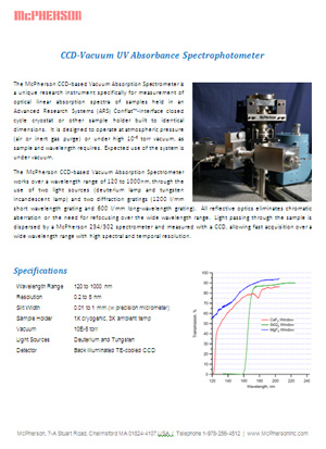 Technical Data sheet describing direct detection CCD VUV absorbance spectrometer